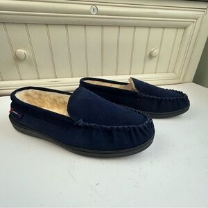 Alpine Swiss Suede Leather Yukon Moccasin Slipper w Faux Shearling Lining Cabin